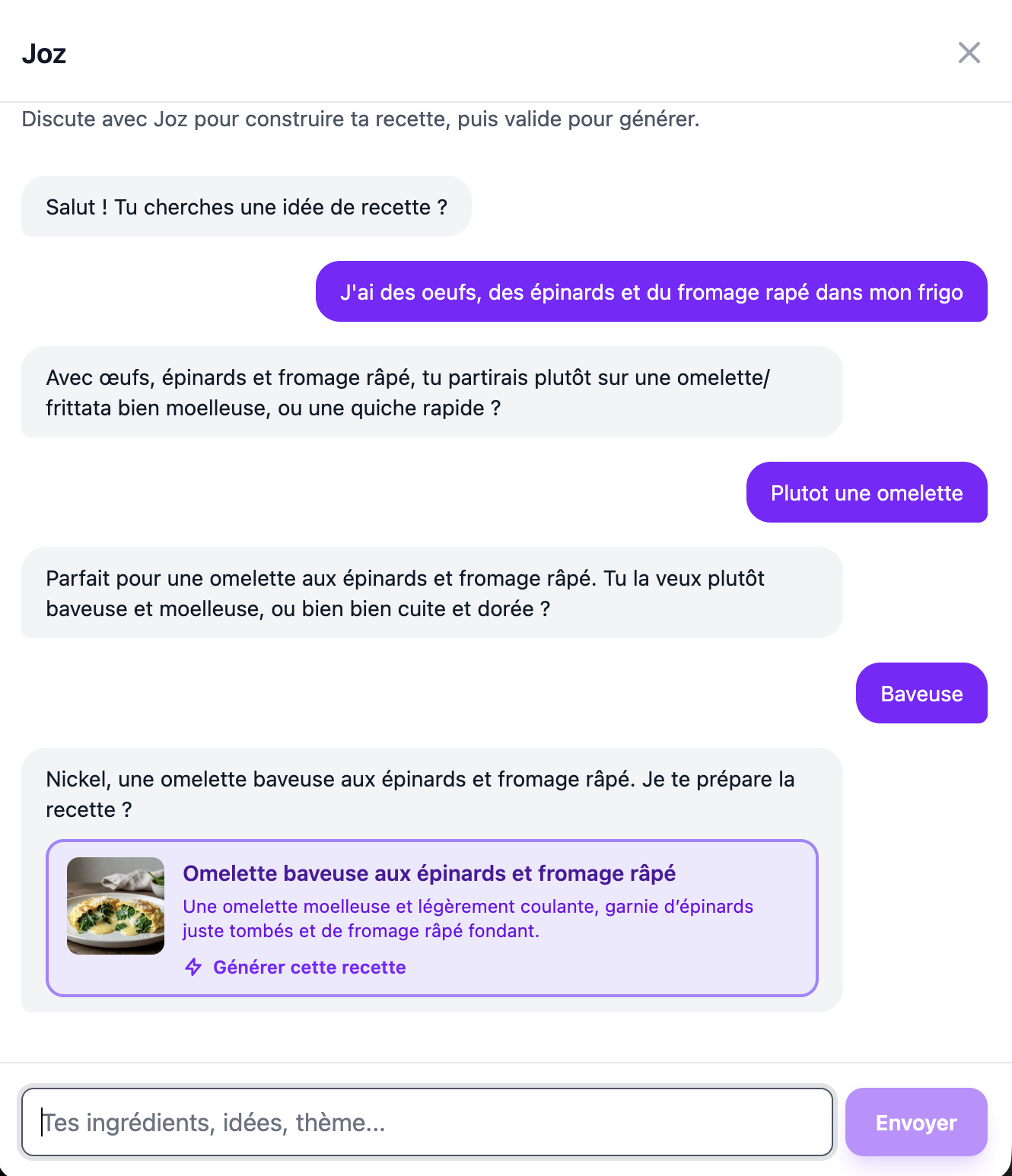 Écran de saisie — l'utilisateur décrit son envie culinaire