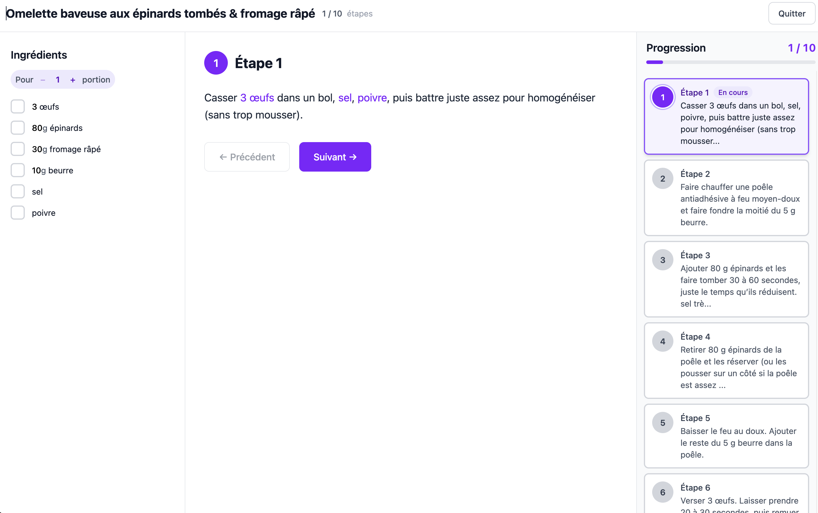 Mode cuisine — suivez les étapes pas à pas
